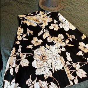 Floral Black and White A-Line Skirt